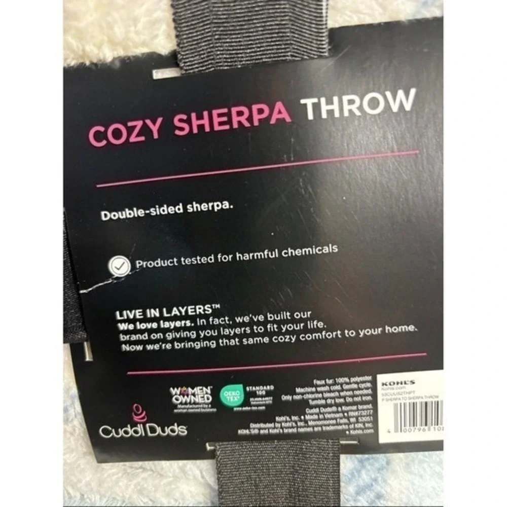 Cuddl Duds Cozy Plush Sherpa Throw Blanket Buffalo Blue Plaid 50